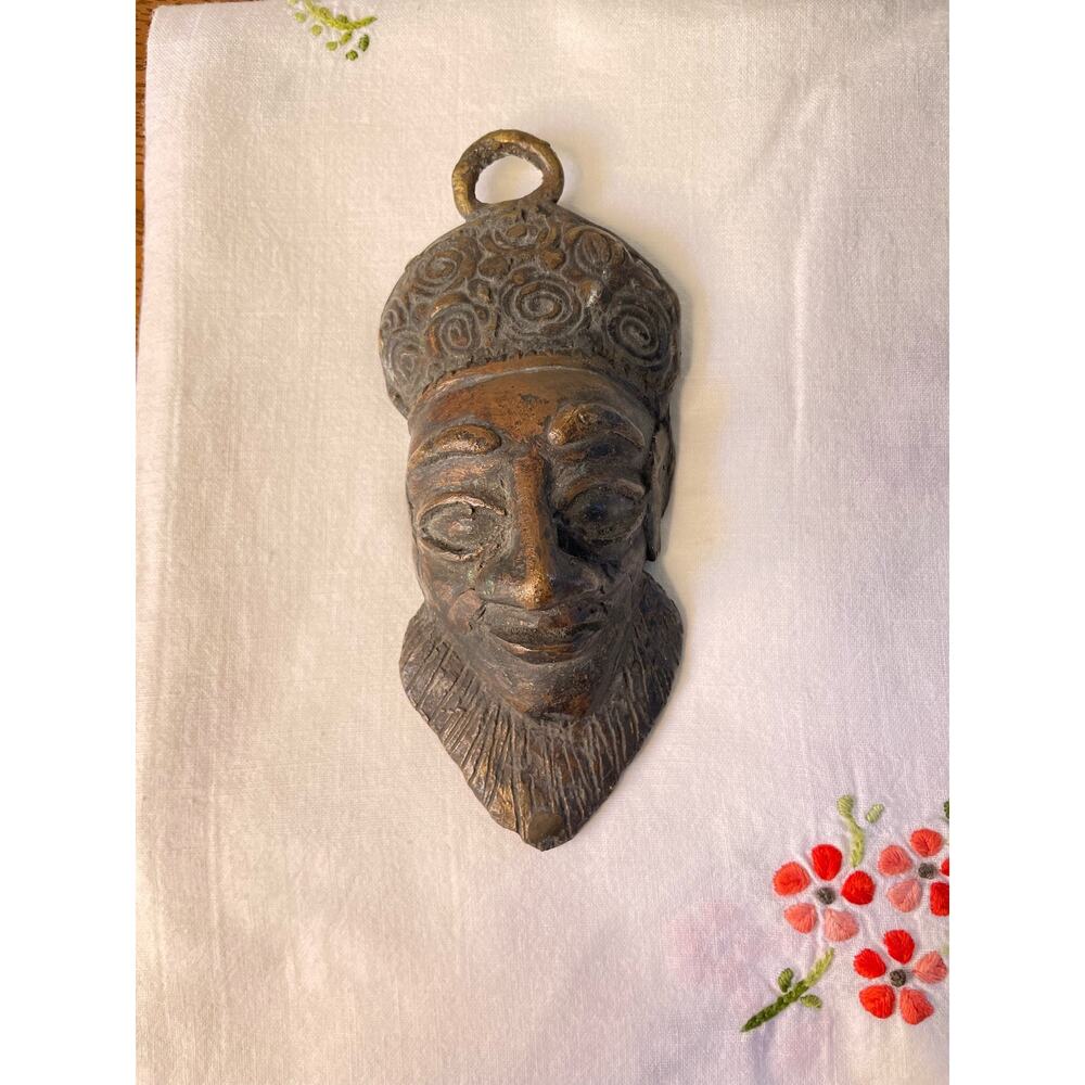 Vintage Rare Small Bronze African Hanging Wall Mask. 5 in X 2 in.